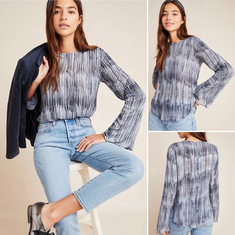 Anthropologie Cloth & Stone Doria Rainstorm Flared Thin Button Back Blouse - XS